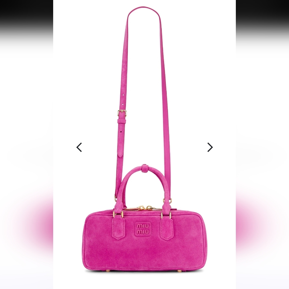 Miu Miu Arcadie Hot Pink Suede Satchel Handbag Purse NWT Authentic - Picture 7 of 15